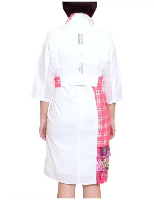 Completo abito e giacca cotone bianco e corallo Fuego Woman