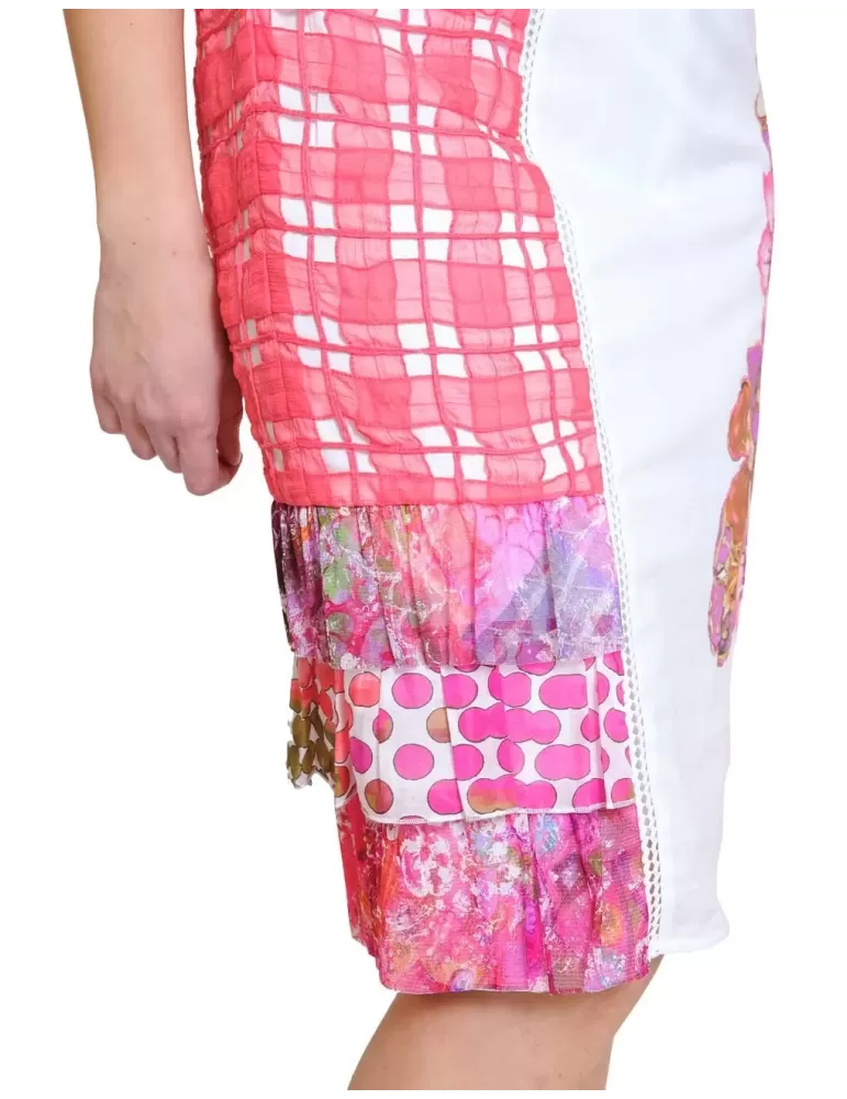 Completo abito e giacca cotone bianco e corallo Fuego Woman