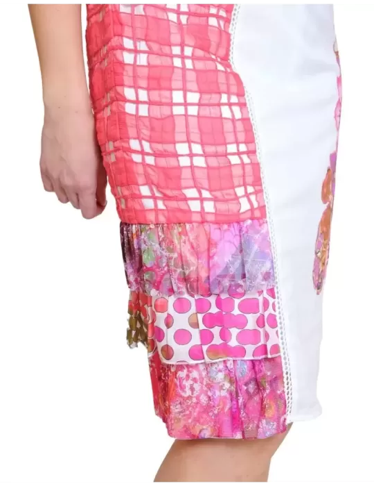 Completo abito e giacca cotone bianco e corallo Fuego Woman