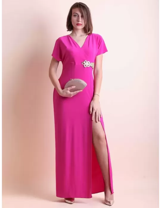 Fuchsia long sheath dress with front split by Casting Fuchsia long sheath dress with front split by Casting