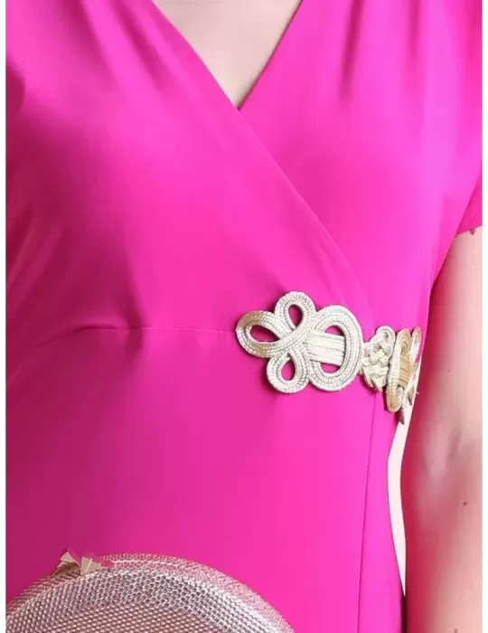 Fuchsia long sheath dress with front split by Casting