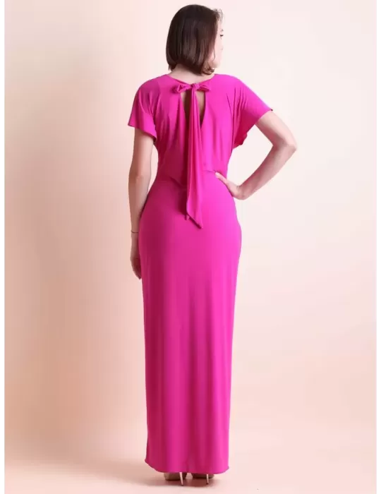 Fuchsia long sheath dress with front split by Casting