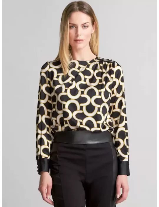 Piero Moretti black and white pattern all silk blouse shirt Piero Moretti black and white pattern all silk blouse shirt