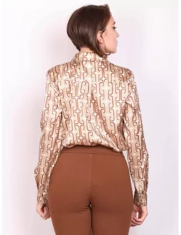 Riva Tricot beige and brown vintage design all silk satin shirt 2