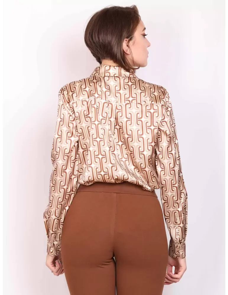 Riva Tricot beige and brown vintage design all silk satin shirt