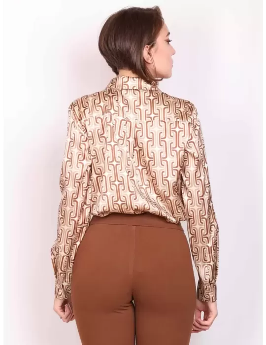 Riva Tricot beige and brown vintage design all silk satin shirt