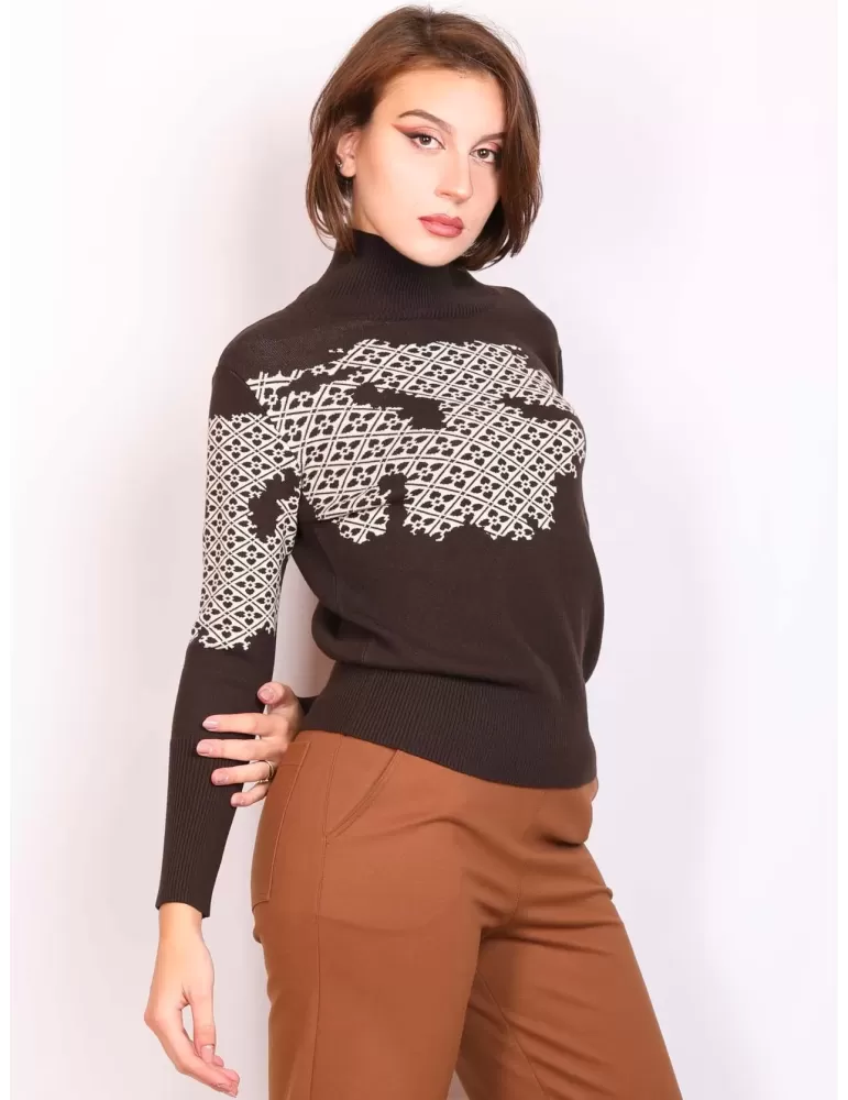 Volpato maglieria online | Maglia dolcevita marrone intarsi fino tg 54