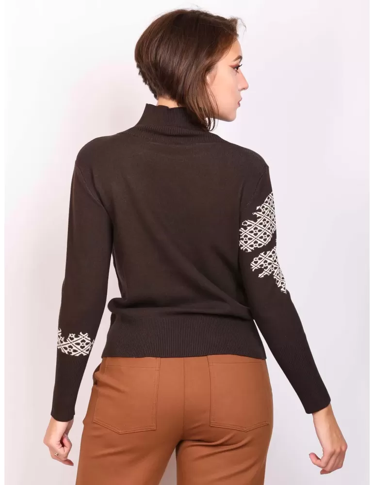 Volpato maglieria online | Maglia dolcevita marrone intarsi fino tg 54