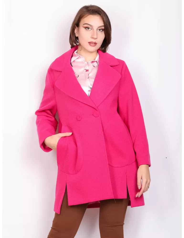 Volpato Italy plus size fuchsia double breast wool coat Volpato Italy plus size fuchsia double breast wool coat