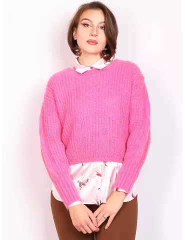 Volpato Italy fuchsia pink mohair wool knitted chubby sweater