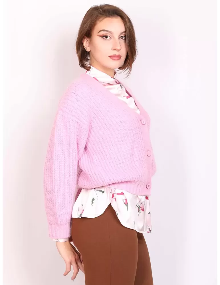 Volpato finest Italian knitwear | Mohair pink chubby cardigan jacket