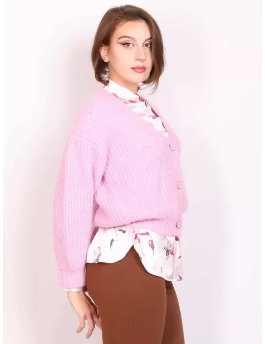 Volpato finest Italian knitwear | Mohair pink chubby cardigan jacket