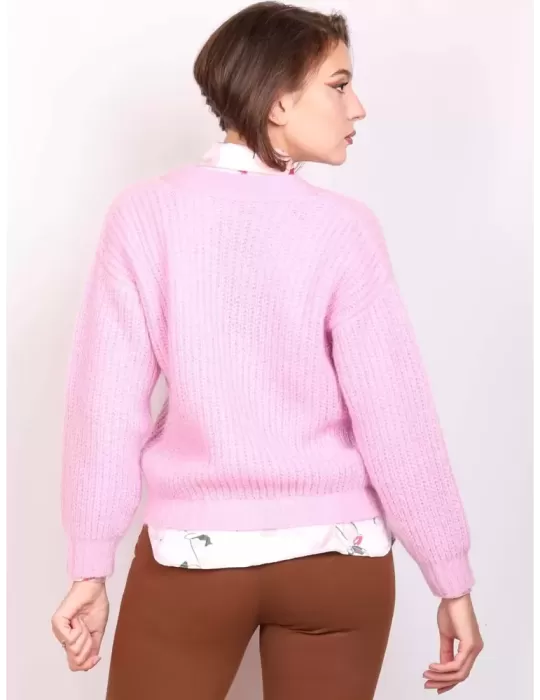 Volpato finest Italian knitwear | Mohair pink chubby cardigan jacket