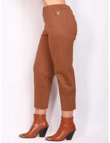 Thick jersey cargo brown ankle trousers by Volpato 2