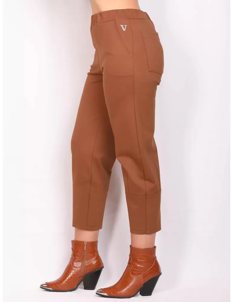 Thick jersey cargo brown ankle trousers by Volpato