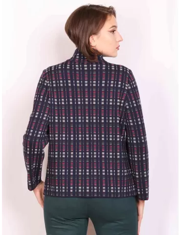 Aldo Colombo Italy | Knitted dark blue plaid pure wool jacket 2