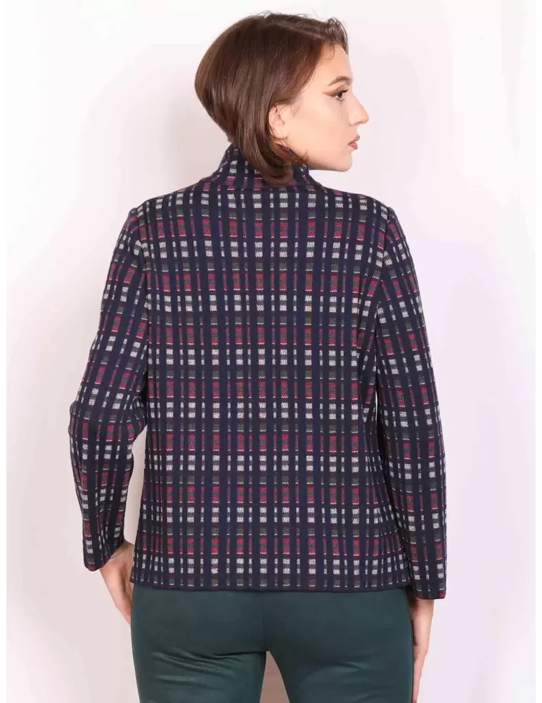 Aldo Colombo knitted pure wool dark blue plaid jacket