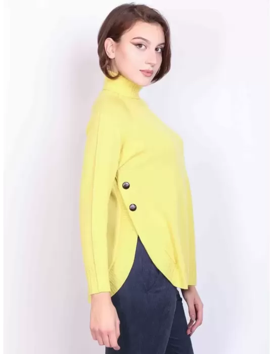 Volpato maglieria online | Maglione dolcevita in pura lana giallo lime