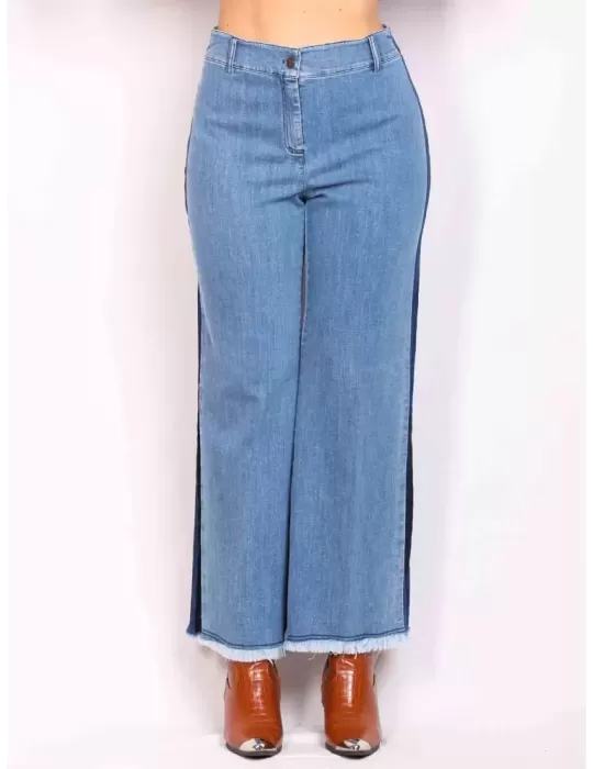 Volpato Italy | Push-up wide cropped palazzo blue jeans trousers