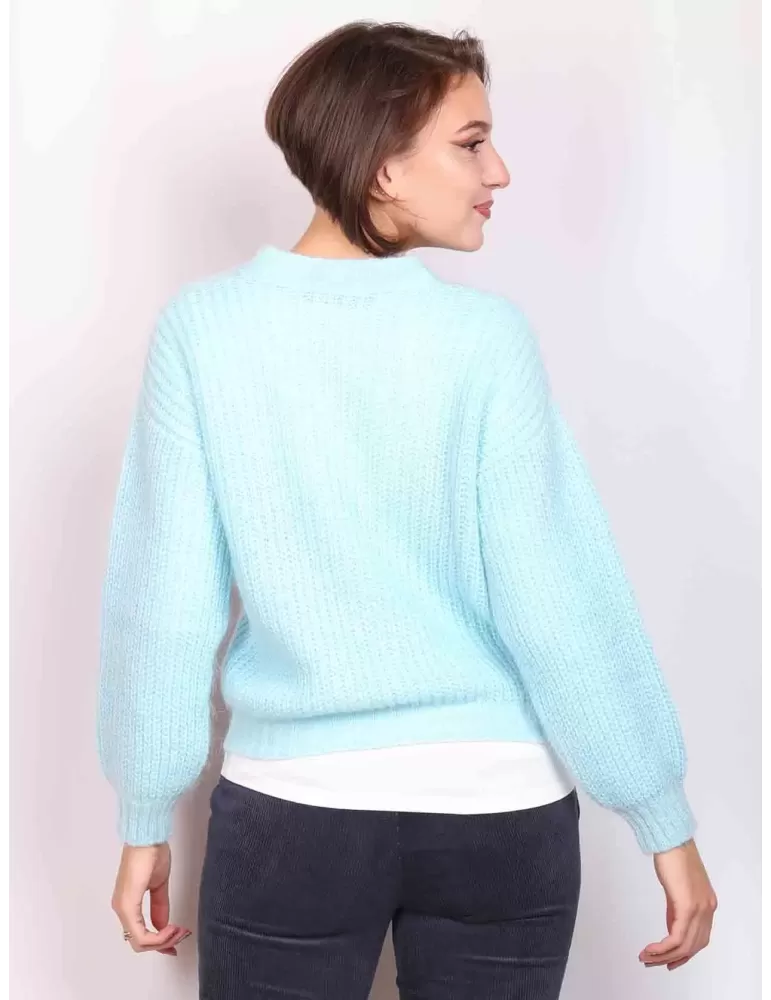 Volpato Maglieria | Cardigan grosso celeste in lana mohair tre bottoni