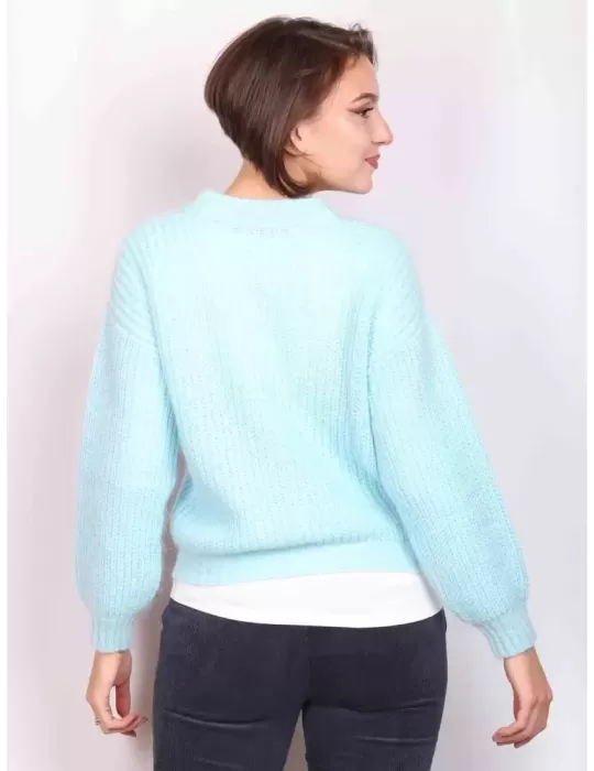 Volpato finest Italian knitwear | Mohair light blue chubby cardigan jacket