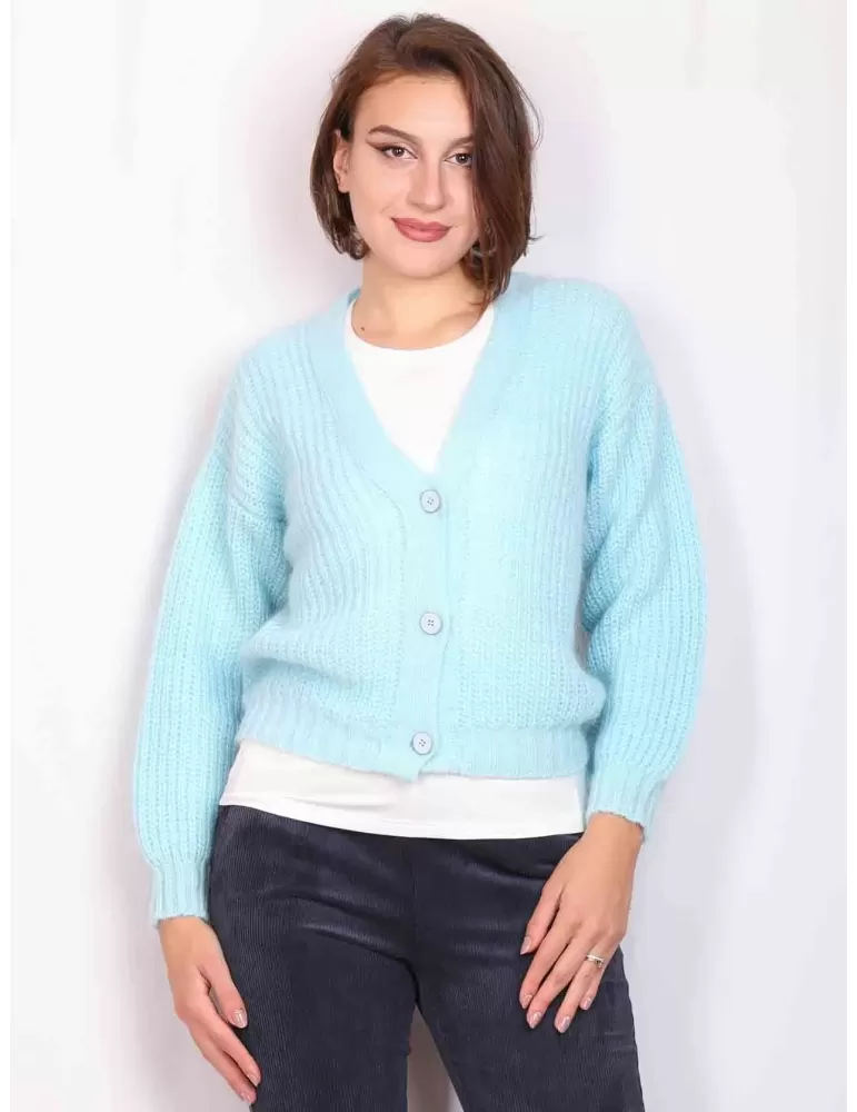 Volpato Maglieria | Cardigan grosso celeste in lana mohair tre bottoni Volpato Maglieria | Cardigan grosso celeste in lana mohair tre bottoni