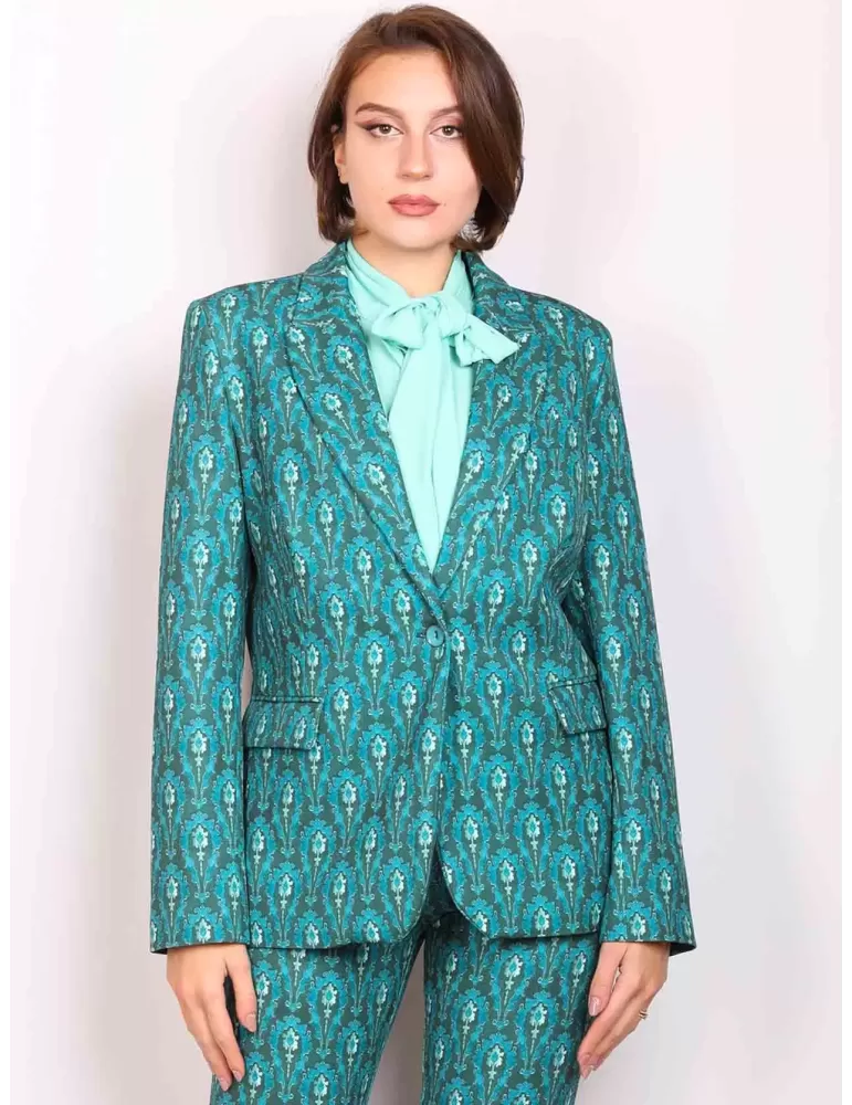 Maesta Milano green baroque pattern silk blazer jacket Maesta Milano green baroque pattern silk blazer jacket