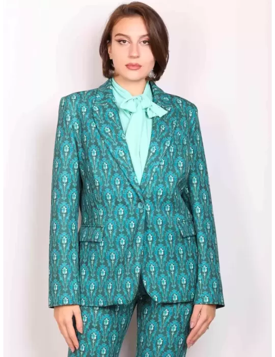Giacca fantasia barocca turchese e verde | Maesta Milano online Giacca fantasia barocca turchese e verde | Maesta Milano online