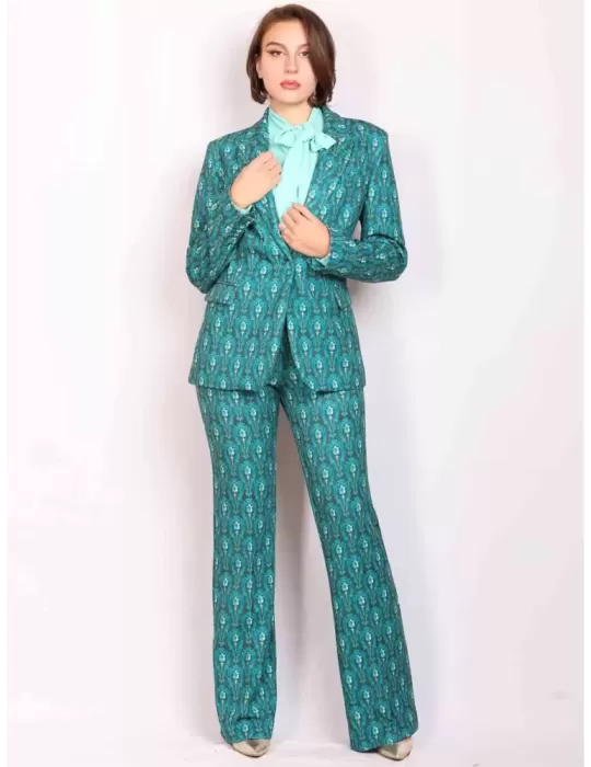 Maesta Milano green baroque pattern silk blazer jacket