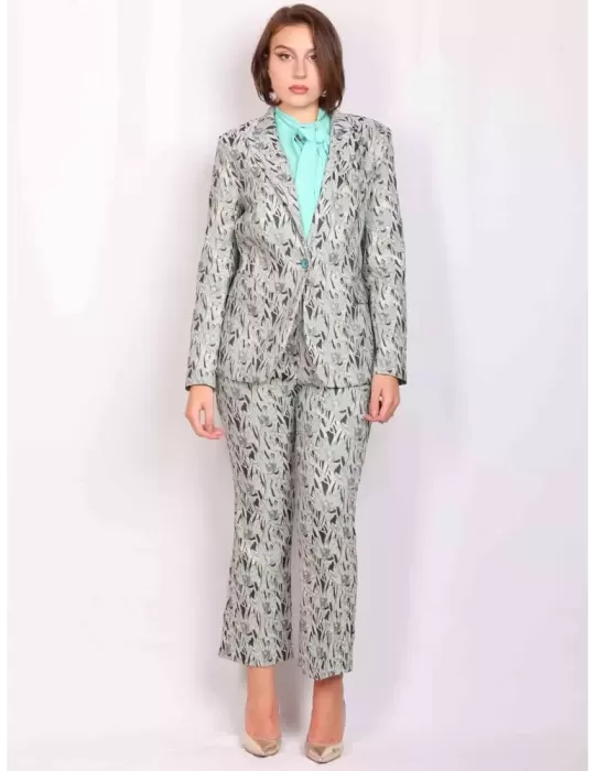 Maesta Milano | Pantaloni a zampa fantasia broccata verde e fili d'oro
