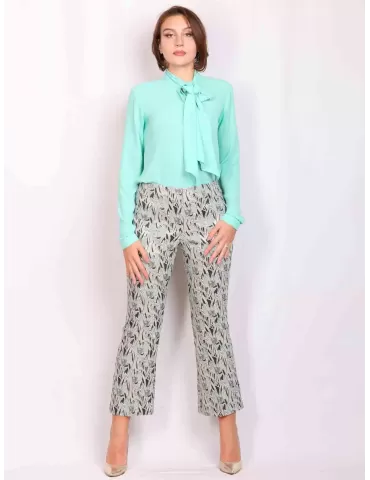 Maesta Milano Italy | Water green silk pull-on shirt with scarf 2