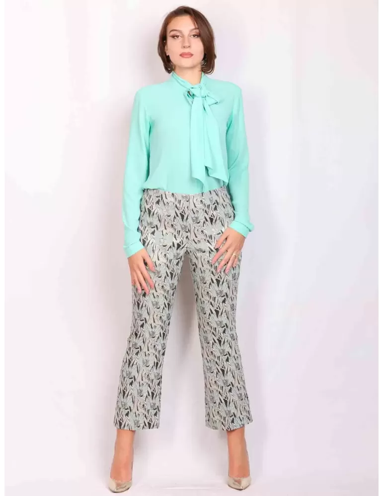 Maesta Milano water green silk pull-on shirt with scarf