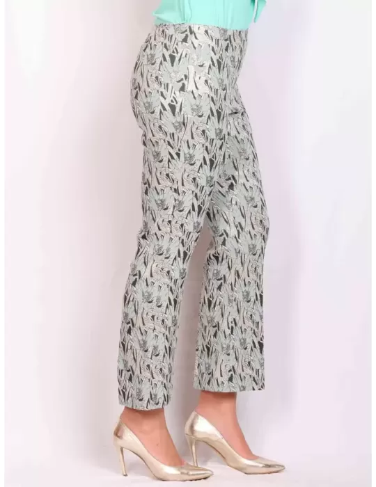 Maesta Milano | Pantaloni a zampa fantasia broccata verde e fili d'oro