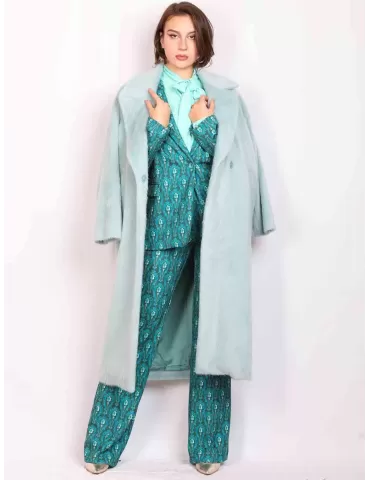Maesta Milano Italy | Light water green long hair duster coat 2