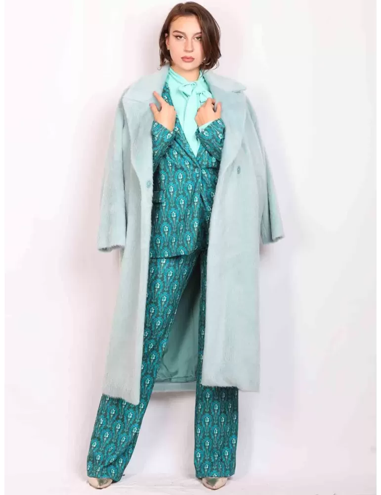 Maesta Milano light water green long hair duster coat