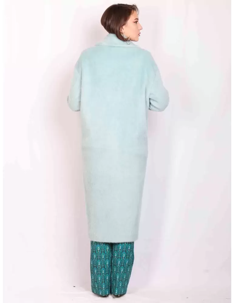 Maesta Milano Italy | Light water green long hair duster coat