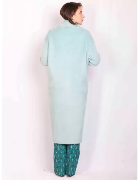 Maesta Milano | Cappotto peloso oversize celeste acqua fino alla 52