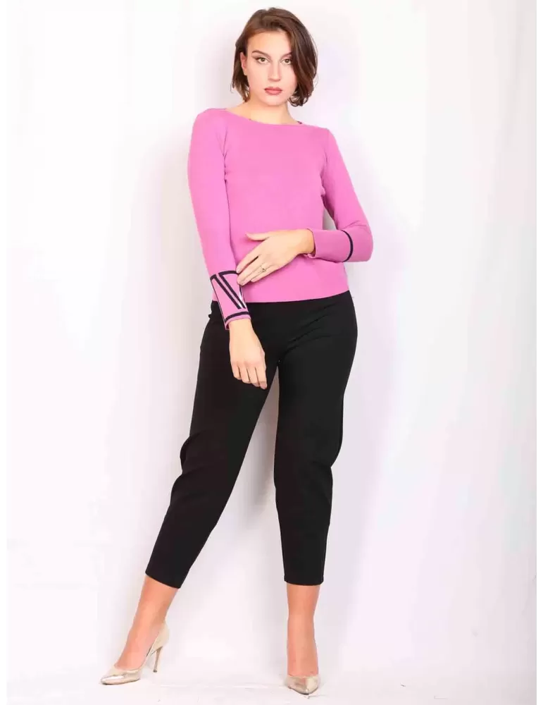 Volpato Italy plain fuchsia sweater with black logo profiles