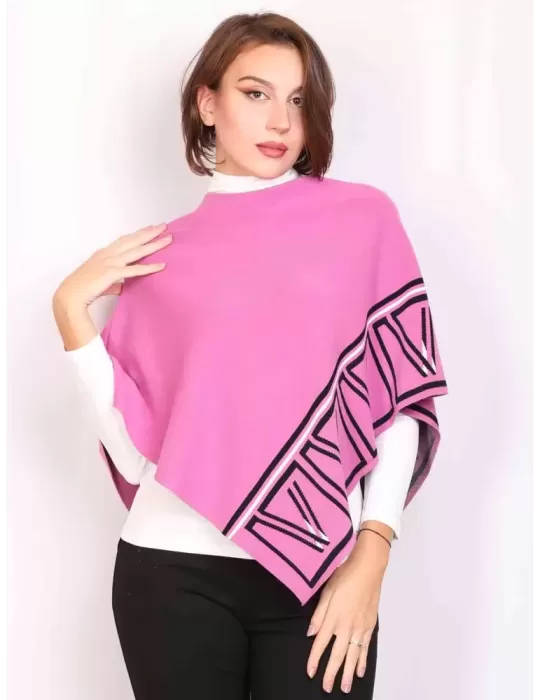 Fuchsia thick viscose poncho fall cloack | Volpato Italian knitwear Fuchsia thick viscose poncho fall cloack | Volpato Italian knitwear