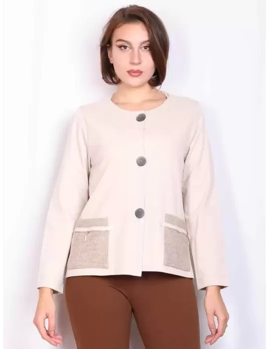 Rubamori Milano | Beige A-shape jersey jacket knitted pockets Rubamori Milano | Beige A-shape jersey jacket knitted pockets