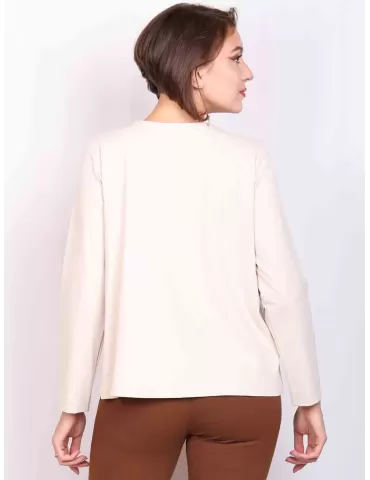 Rubamori Milano | Giacca beige girogola in jersey con tasche lana e zip 2