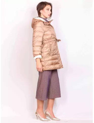 Pregio Couture silk beige plus size long down jacket with hood 2
