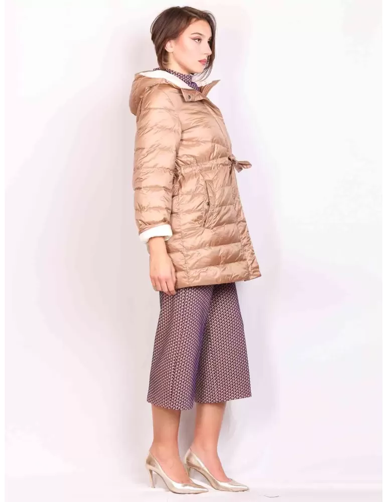 Pregio Couture silk beige plus size long down jacket with hood