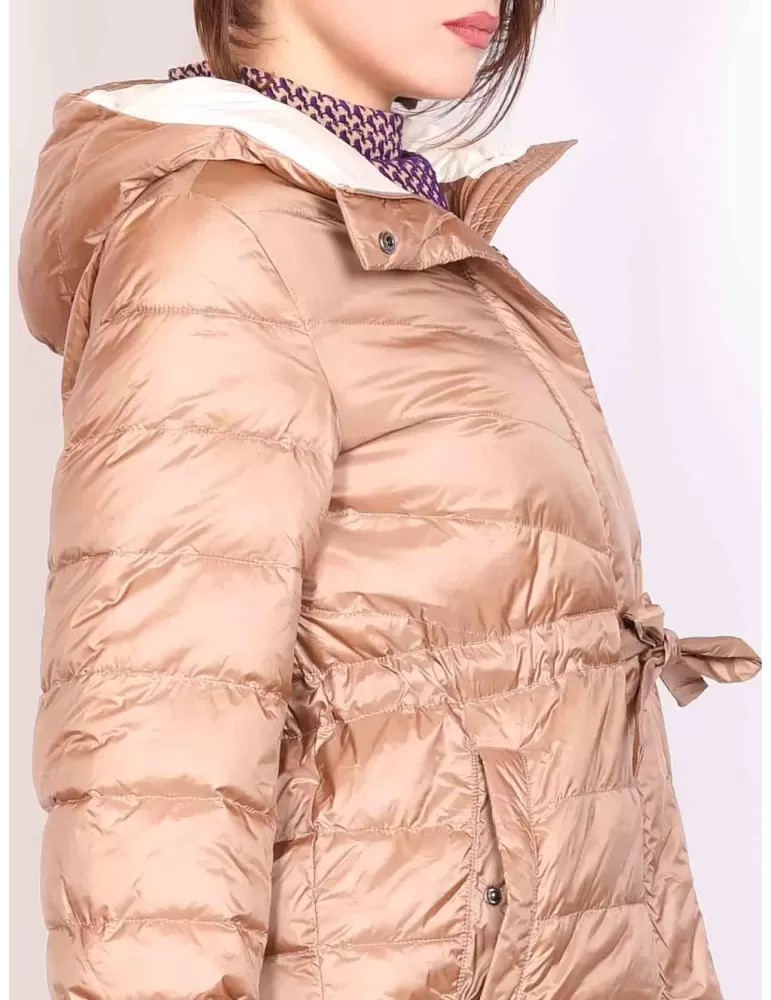 Pregio Couture silk beige plus size long down jacket with hood