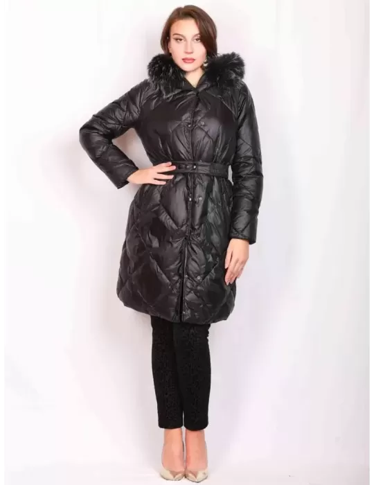 Pregio Couture Italy | Black reversible long down hooded coat
