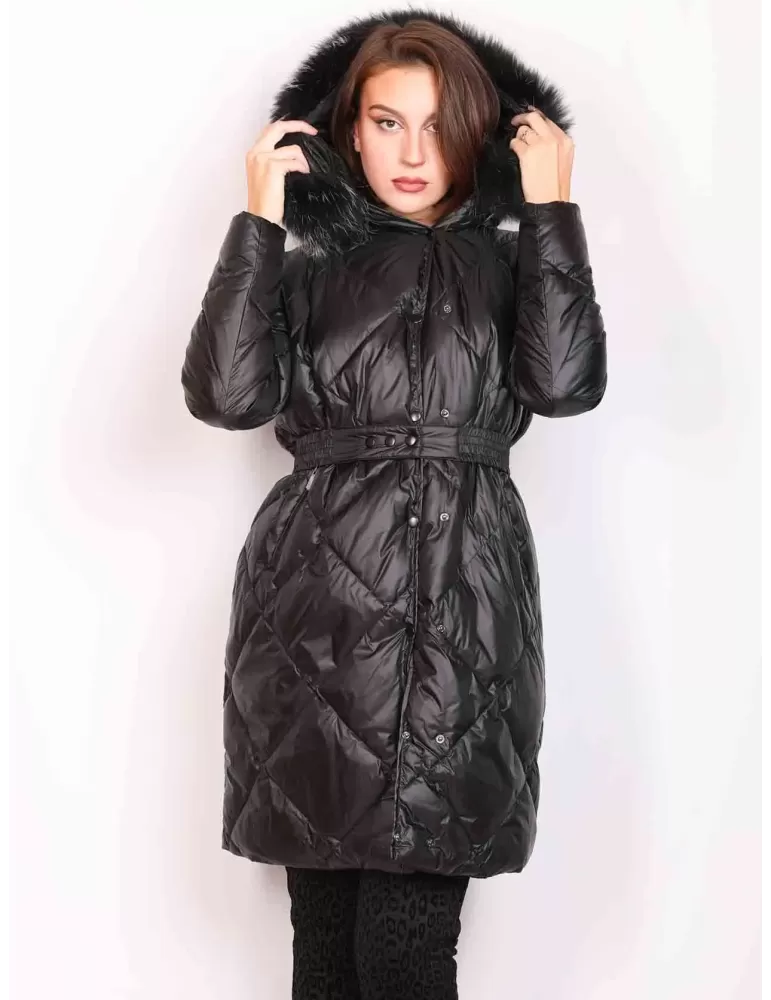 Pregio Couture Italy | Black reversible long down hooded coat Pregio Couture Italy | Black reversible long down hooded coat