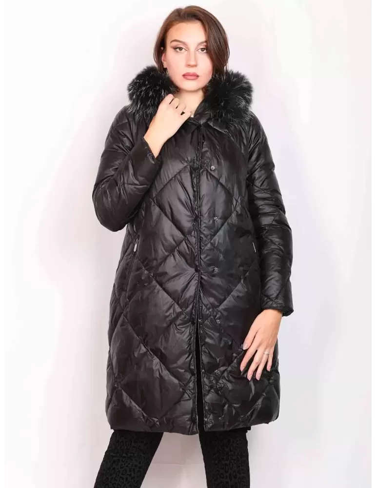 Pregio Couture Italy | Black reversible long down hooded coat