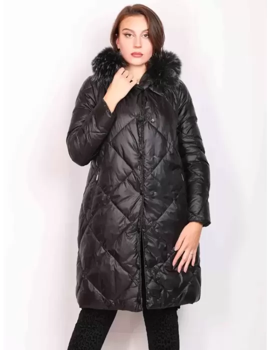 Pregio Couture Italy | Black reversible long down hooded coat