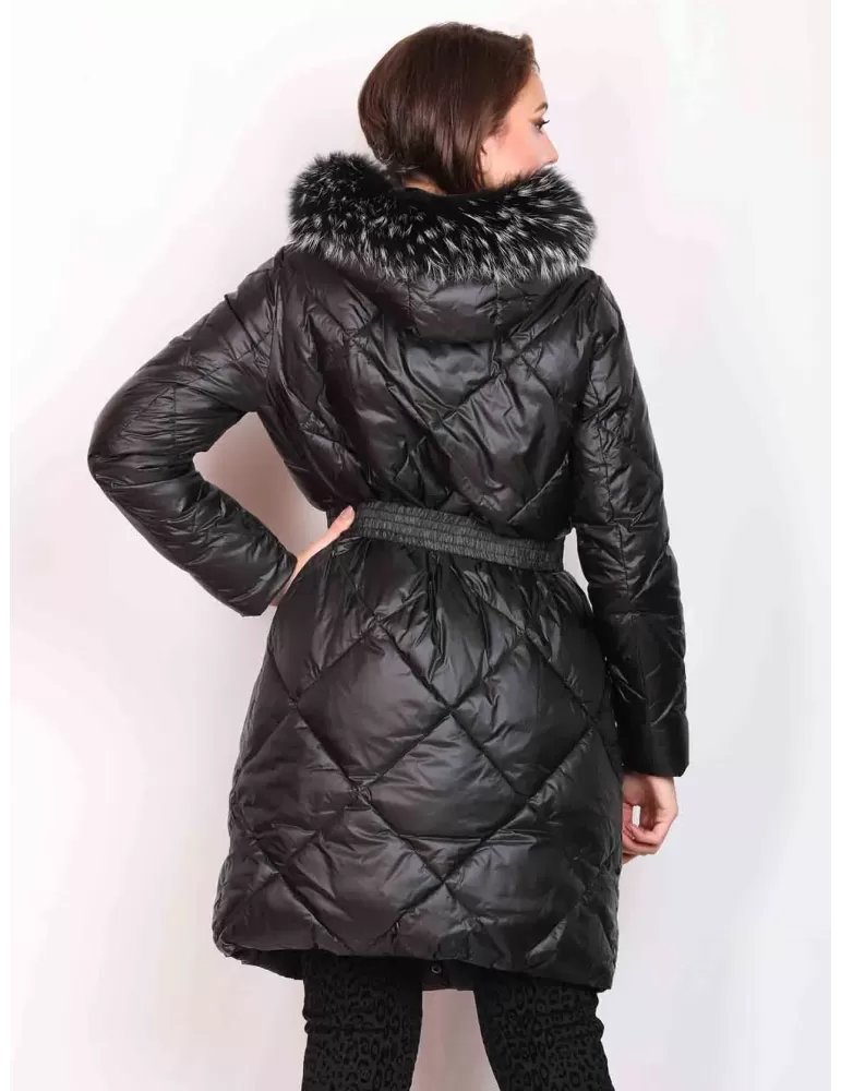 Pregio Couture Italy | Black reversible long down hooded coat