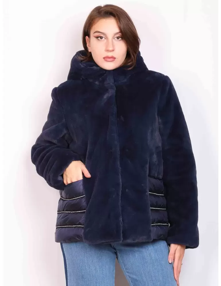 Pregio Couture Italy | Black fur duvet hooded jacket with rhinestones Pregio Couture Italy | Black fur duvet hooded jacket with rhinestones